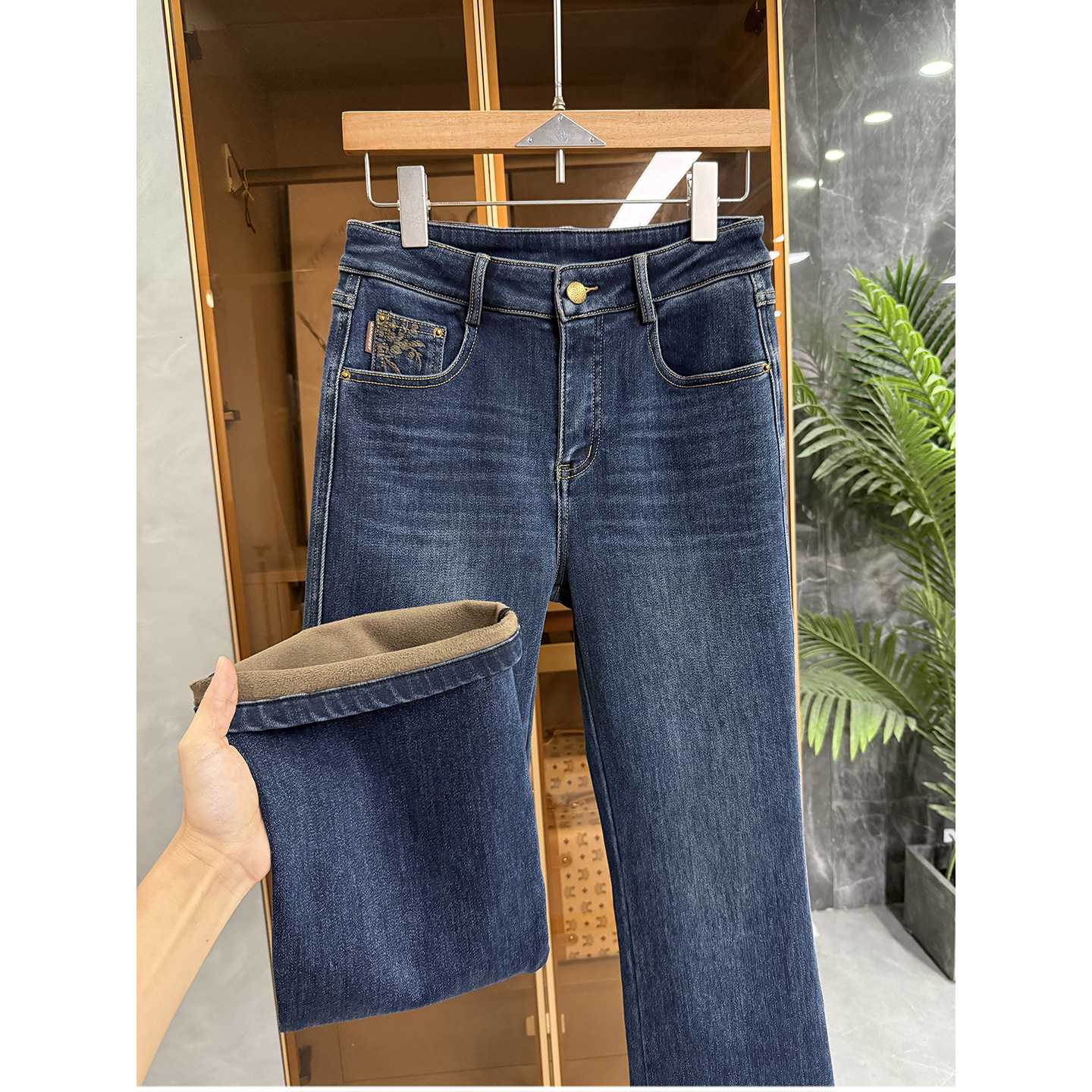 N货！微弹修身磨毛牛仔喇叭裤