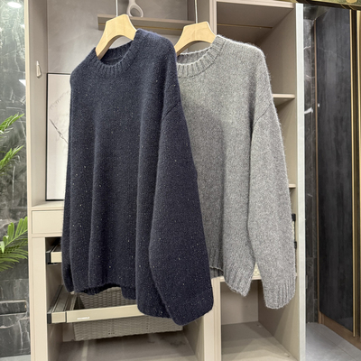 尖货宽松金线结羊毛圆领针织毛衣