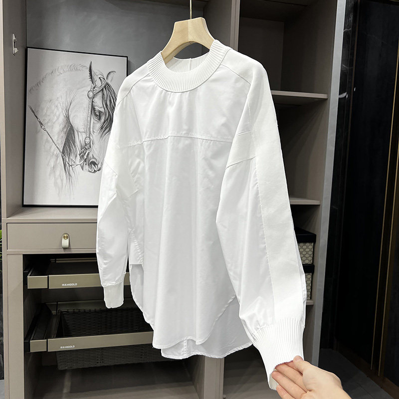 N货！不可或缺的宝藏！匹马棉拼针织圆领长袖上衣女  216356