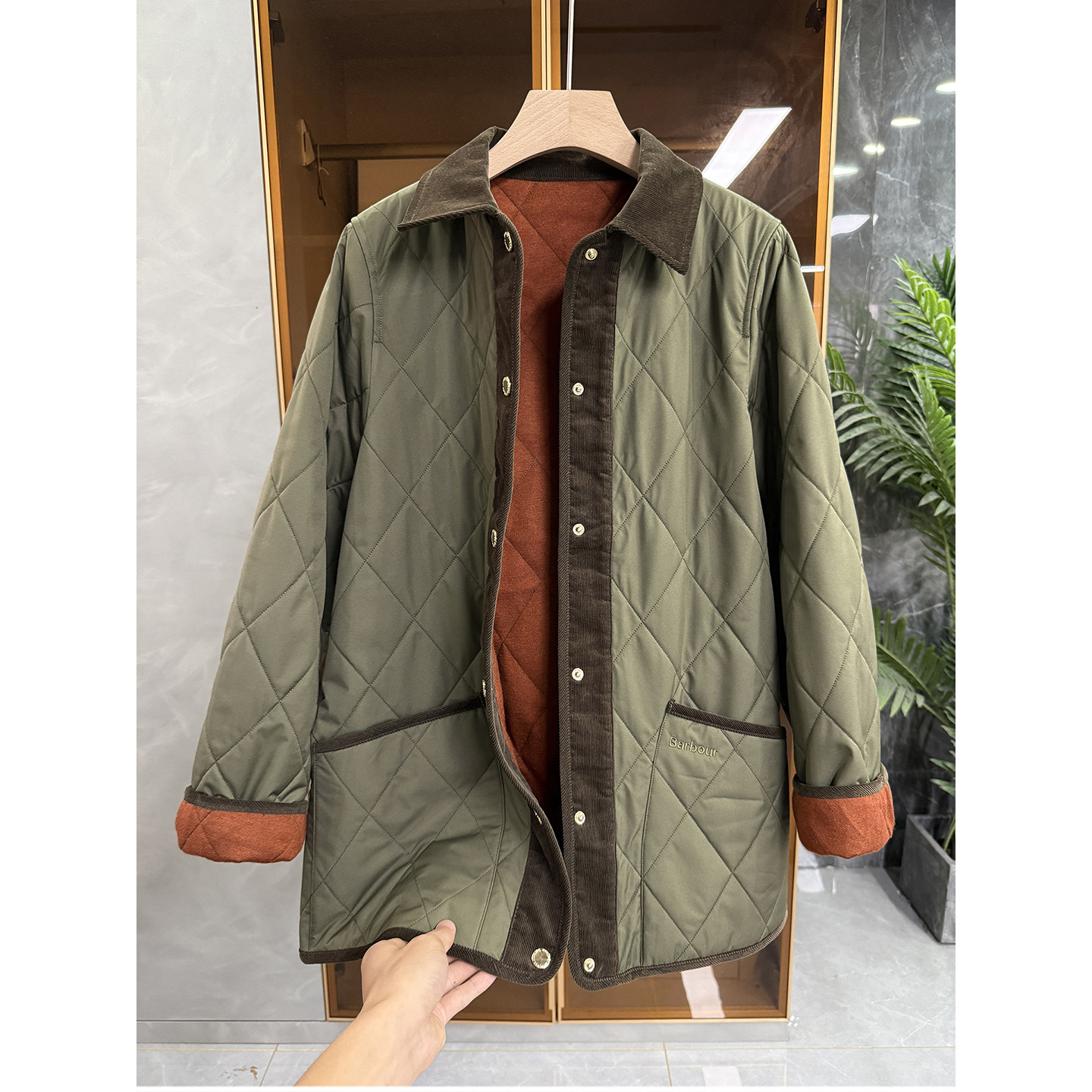 柜款!宽松羊毛里菱格棉服外套