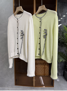 实力大工厂！宽松撞色亚麻棉圆领长袖开衫上衣女   A3117~ME