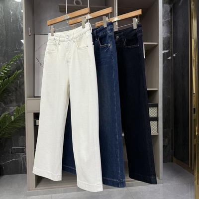 N货!薄绒中高腰牛仔小直筒九分裤