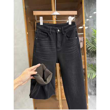 小个子收！保暖显高挑！加绒牛仔裤烟管九分裤女    M611079~JS