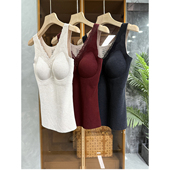 真丝羊毛背心 R228 薄绒弹力修身 带胸垫防寒打底内衣女