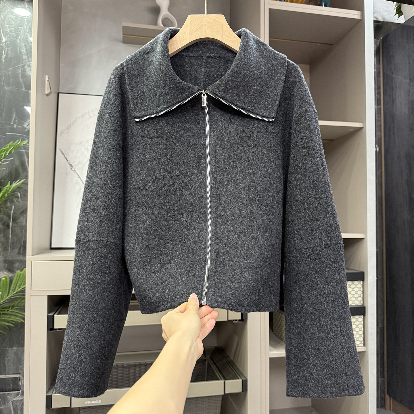G货！宽松羊毛双面呢拉链短外套