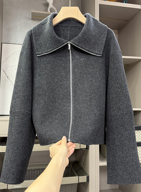G货！自带高ji氛围感！宽松羊毛双面呢拉链短外套女   736209~ZY