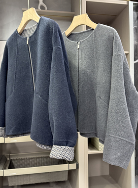 G上4K+！yuan单！宽松羊毛兔绒双面呢圆领外套女    YR0982530~ZY