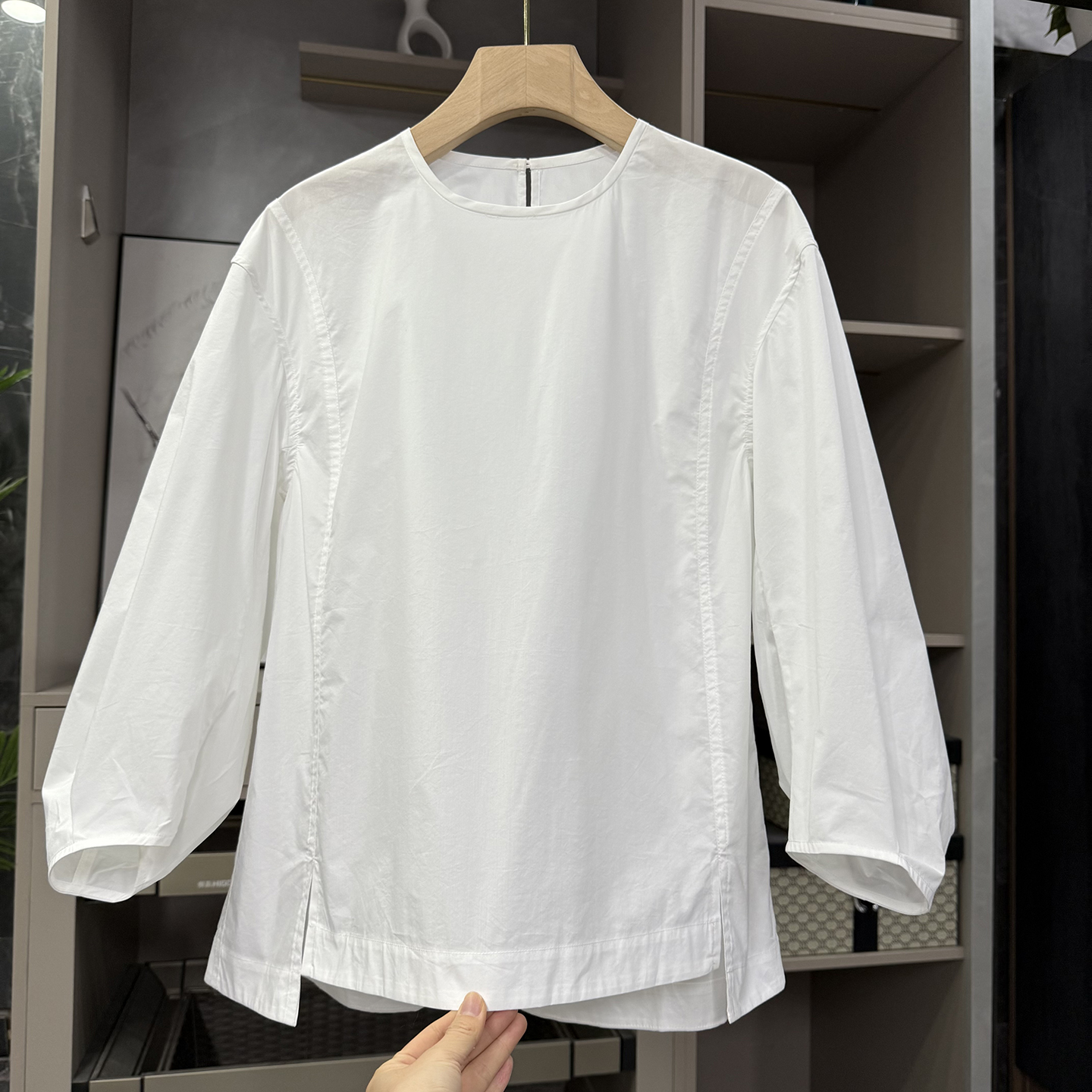 设计师款！宽松圆领棉衬衫上衣