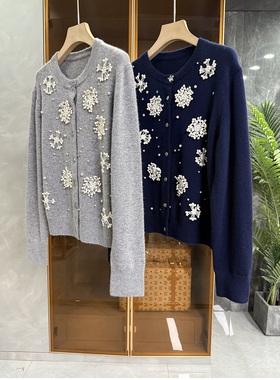 清仓不予退换！单P牌！雪花钉珠羊绒圆领针织开衫女D2912~ME