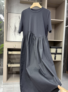 清仓不予退换！yuan单！拼接圆领短袖T恤大摆连衣裙   622676~ZY