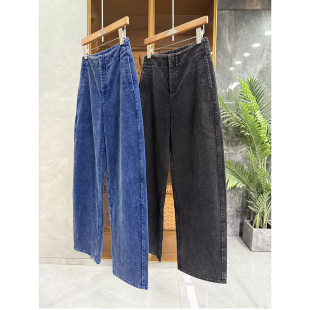 D11179 G上5K 女 灯芯绒中高腰休闲镰刀裤 代厂jin口料