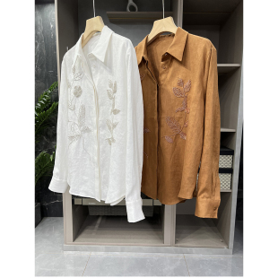 306001 闭眼shou就好 上衣女 宽松钉珠亚麻衬衫 口碑款