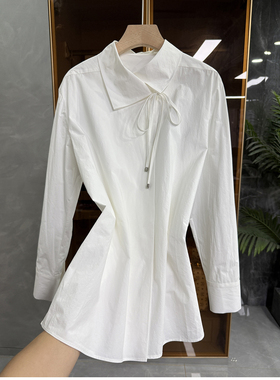 P牌设计师款！宽松斜襟翻领长袖棉衬衫上衣女     S26032~JS