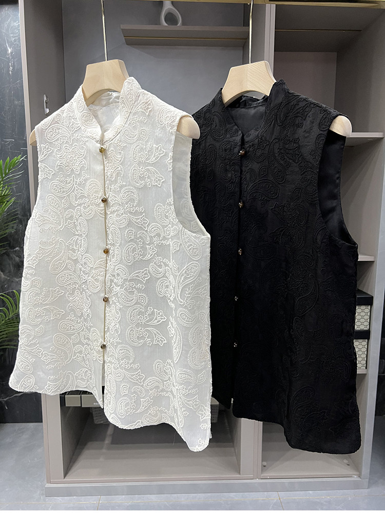 中式渠道!p簰真丝!里外双层真丝~贵族刺绣马甲上衣女  b739