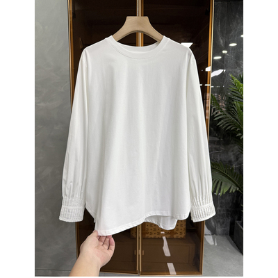 N货！宽松拼接打揽长袖圆领棉T恤