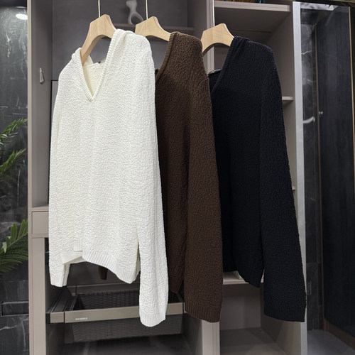 Q货！宽松肌理羊毛连帽针织毛衣