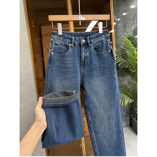 秋冬款!一穿就显瘦!微弹磨毛窄版直筒牛仔裤女 M018910~JS