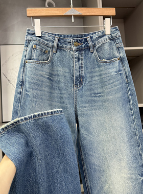 闭眼shou！实力大厂出！做旧中高腰牛仔直筒裤女  KW55039~ZY