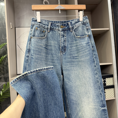 大厂出！做旧中高腰牛仔直筒裤