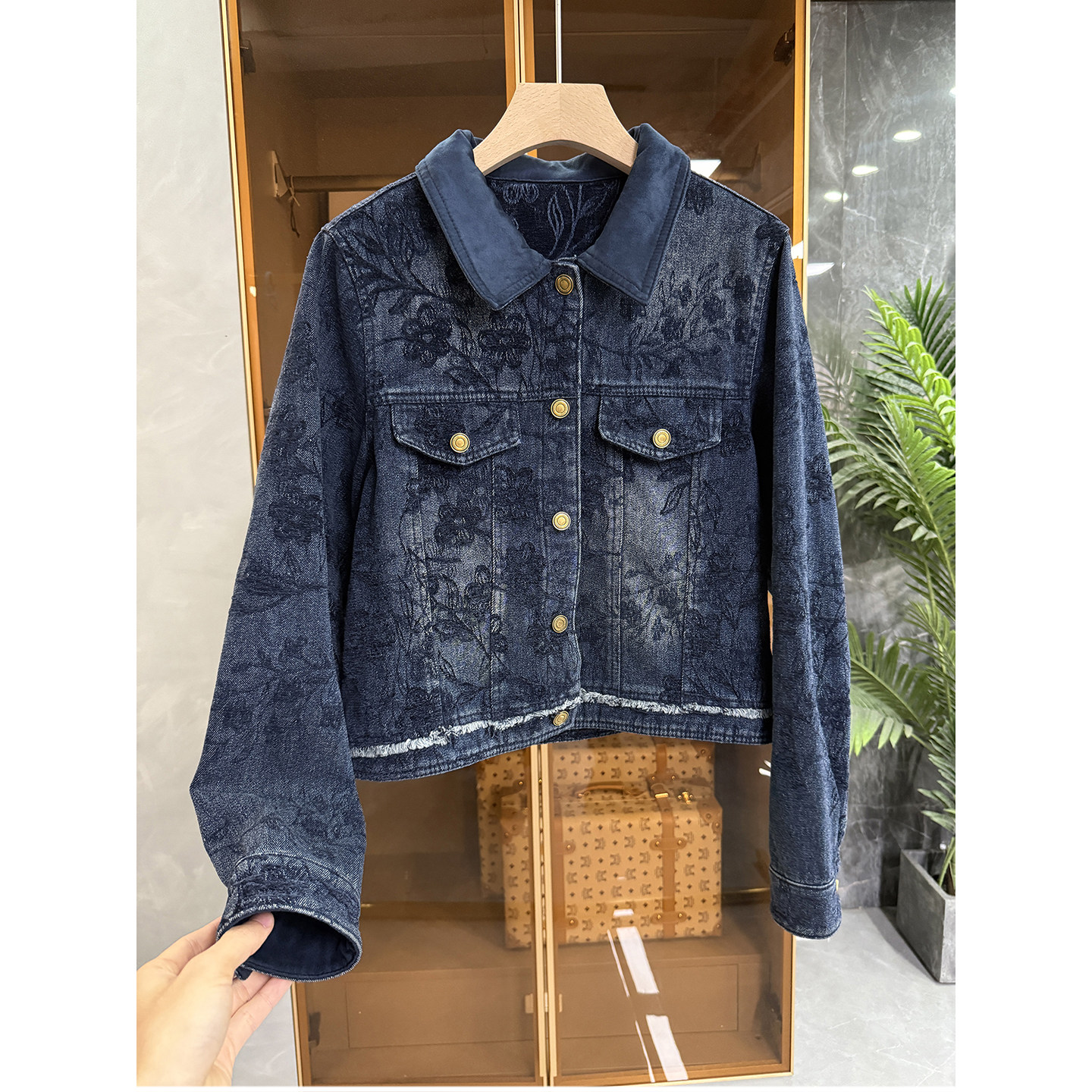 N货！提花绒翻领牛仔夹克短外套