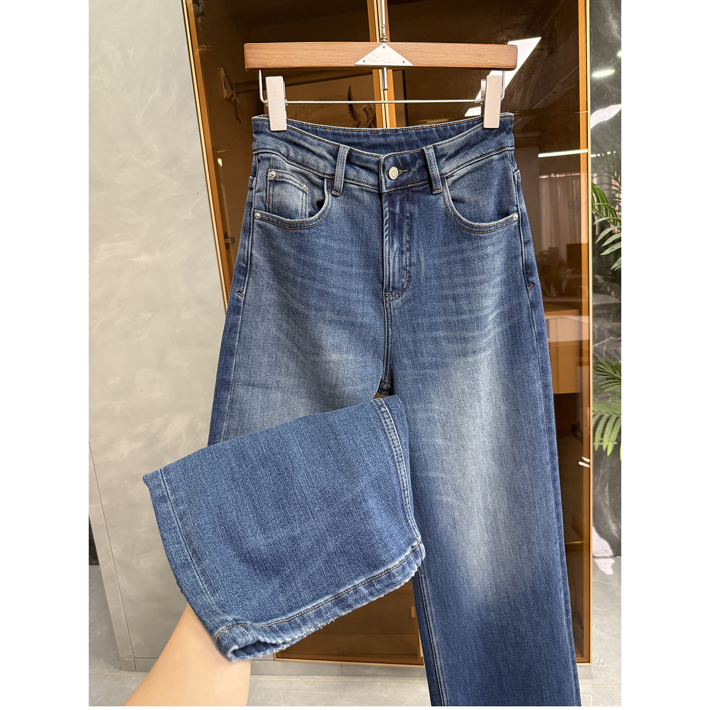 大厂品质！磨毛高腰牛仔直筒裤