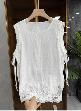 清仓不予退换！新宠！花边亚麻圆领背心上衣女AC05228~JS
