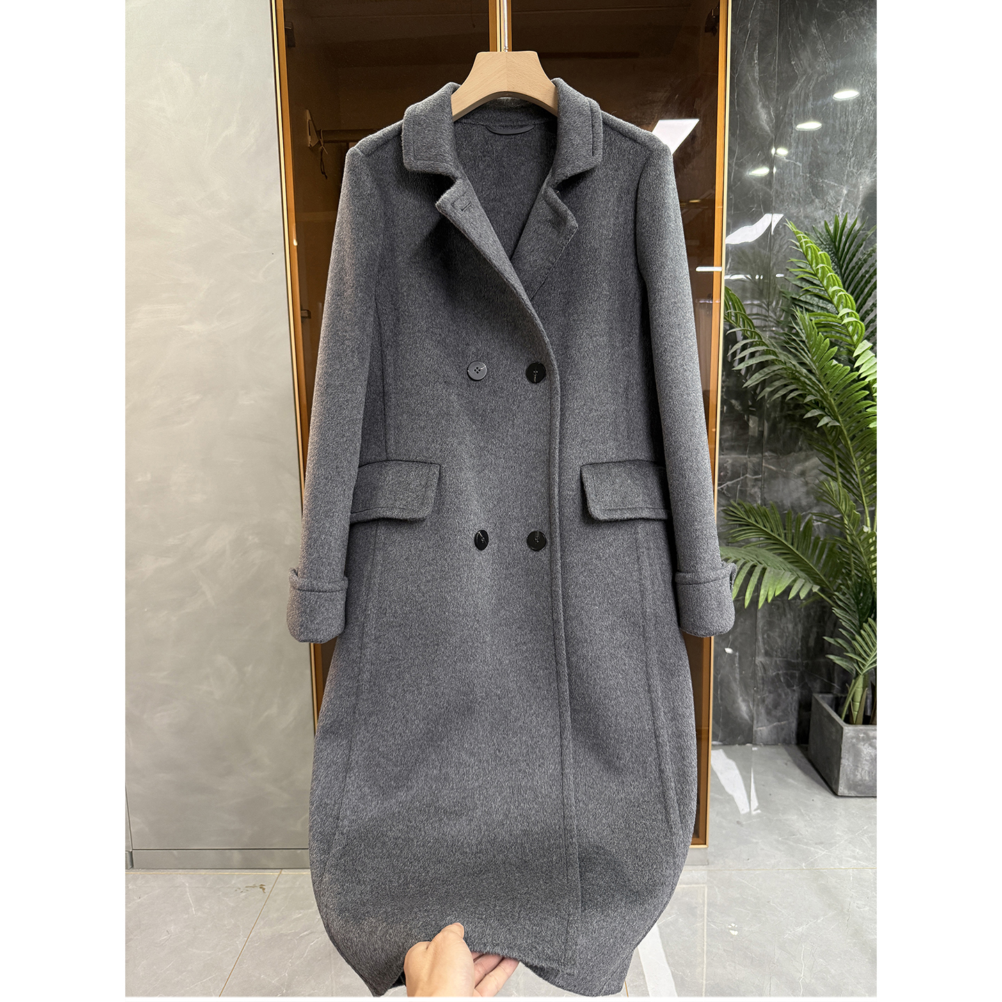 jin口羊绒羊毛双面呢翻领大衣