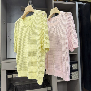 上衣女B2636 亮片圆领短袖 镂空针织衫 清仓不予退换