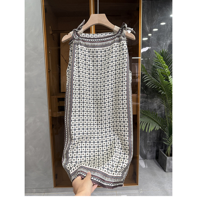 复古印花真丝斜纹绸无袖上衣