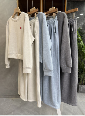 实力大厂出！加绒圆领卫衣+休闲阔腿长裤套装女   M02420~ME