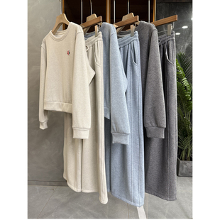 加绒圆领卫衣 M02420 休闲阔腿长裤 女 套装 实力大厂出