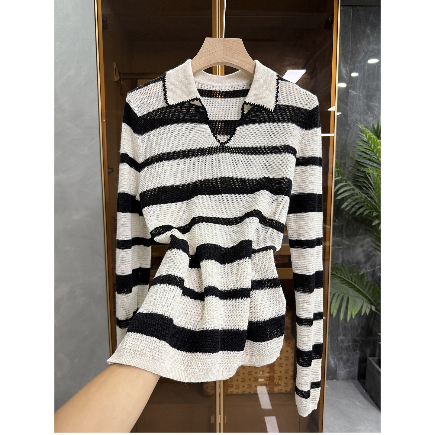 Q货！羊毛亚麻条纹长袖针织衫