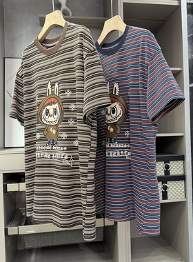 怒推！bao款！宽松印花条纹圆领短袖棉T恤女    JYQ25109~ZY