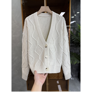 G上5K+jin口料！重磅山羊绒银线结V领针织开衫外套女   A3045~ME