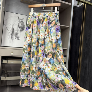 BQ2501 印花松紧腰大摆棉半身裙女 焦点 让你成为众人目光