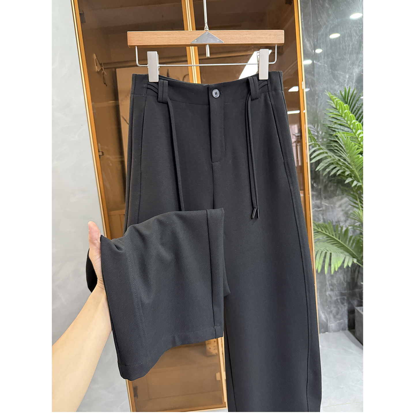 太棒了！老友BI囤！绵羊毛中高腰休闲镰刀直筒西裤女  393038~JS