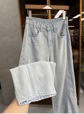 清仓不予退换！外M单！做旧莱赛尔高腰牛仔阔腿裤女T98205~ME