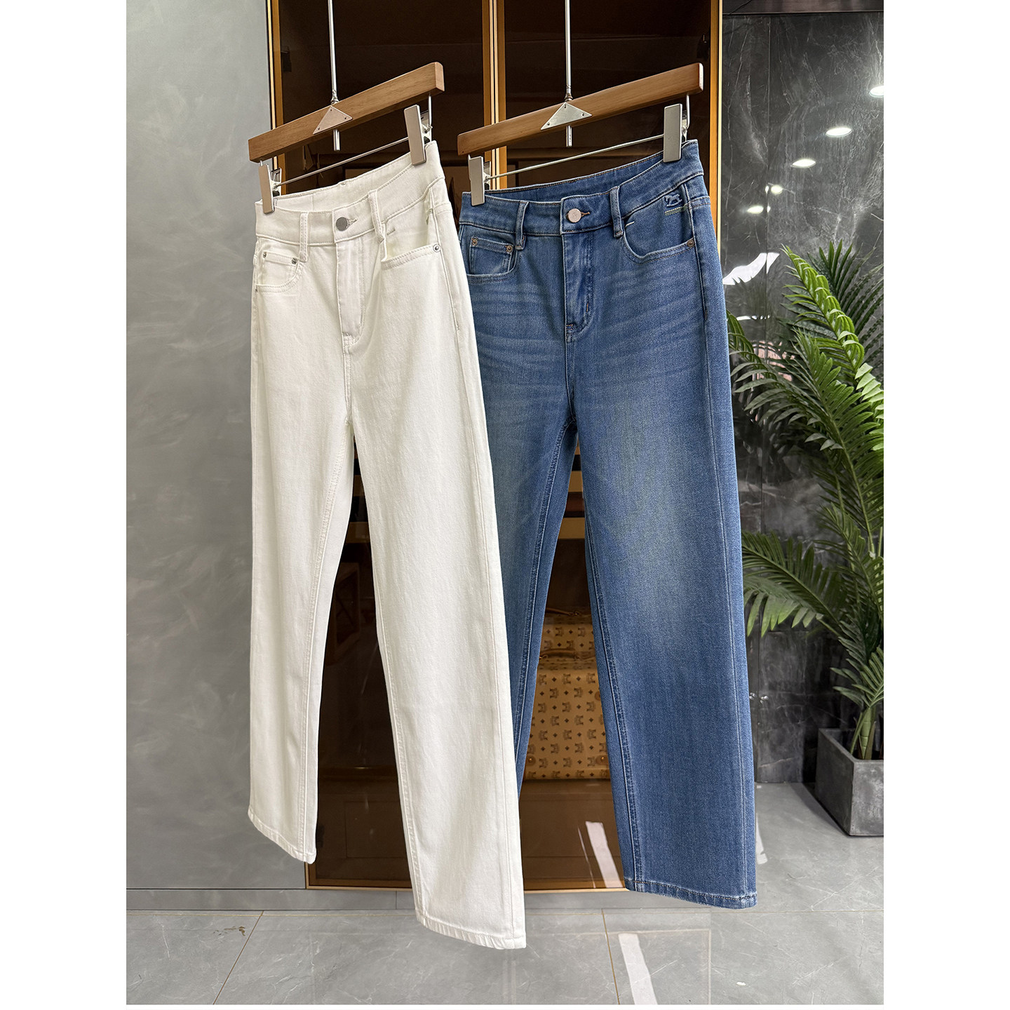 小个子收！微弹莫代尔显高中高腰牛仔烟管九分裤女  D68071~ME