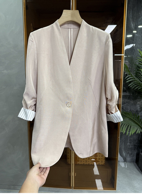 清仓不予退换！材气质！醋酸V领中袖西装外套女D25106~ME