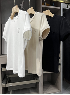 断码清仓！刚需单品！通勤显瘦烫银圆领短袖T恤女  57195