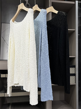 镪推！泡菜国小众！宽松圆领长袖镂空针织衫上衣女  MYOM0120~ZY