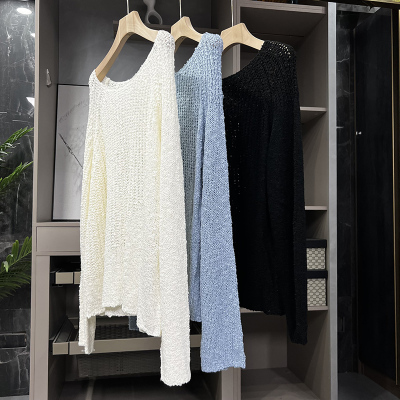 镪推！泡菜国小众！宽松圆领长袖镂空针织衫上衣女  MYOM0120~ZY