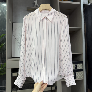 怒推！展会订单！真丝双绉条纹长袖衬衫上衣女   260117001~ZY