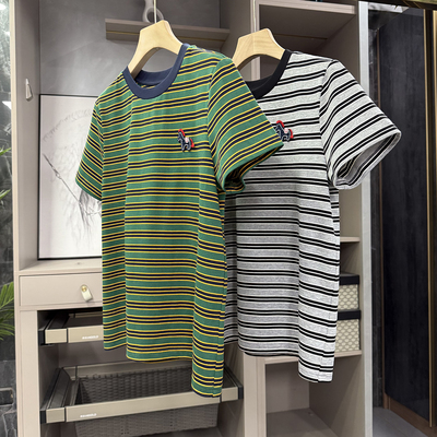 N货！优质棉条纹圆领短袖T恤