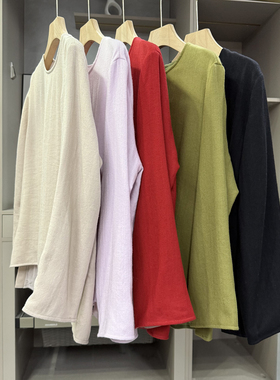 yuan单！P牌设计师款！宽松人字纹羊毛圆领上衣女  H25037~ZY