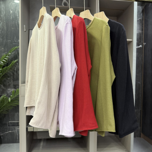 H25037 宽松人字纹羊毛圆领上衣女 P牌设计师款 yuan单