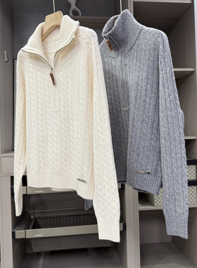 N货！慵懒又时髦！宽松羊毛麻花半拉链翻领针织毛衣女  252231~ZY
