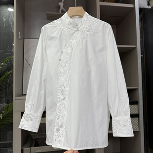 美到失语!国风新中式!重工刺绣立领斜襟衬衫上衣女 H88033~ZY