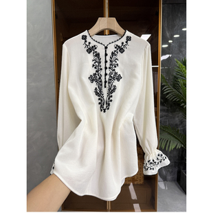 EQ351 G上4K 上衣女 重工刺绣羊毛半开领衬衫 法柜