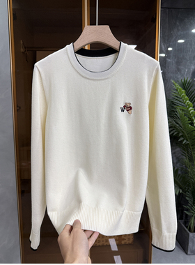 老友BI囤！实力大厂！撞色丝光羊毛圆领针织短毛衣女  89156~JS